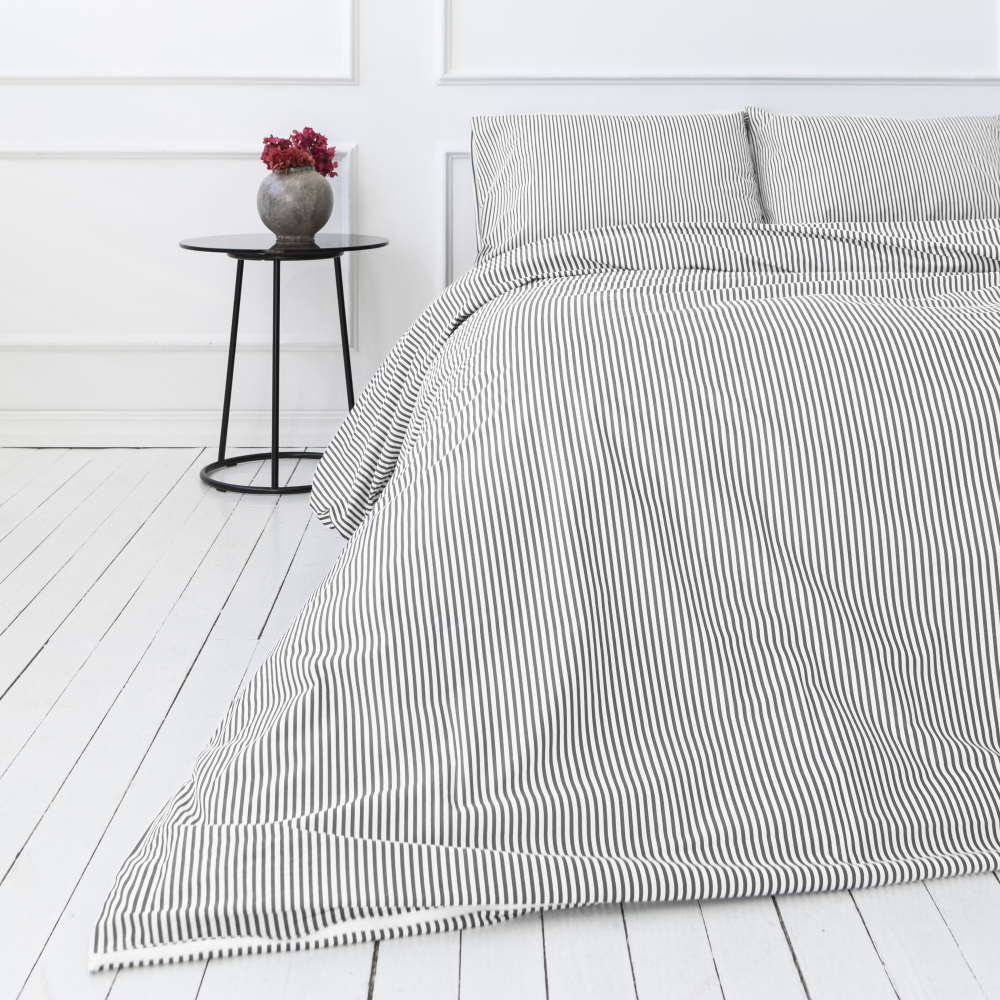 Gultas veļas komplekts „Grey stripe“. Kokvilnas gultas veļa, 140x200 cm