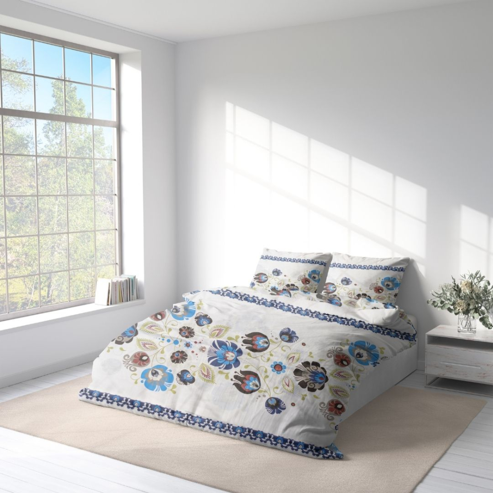 Gultas veļas komplekts „Blue folk“. Kokvilnas gultas veļa, 140x200 cm, 160x200 cm, 200x200 cm, 200x220 cm