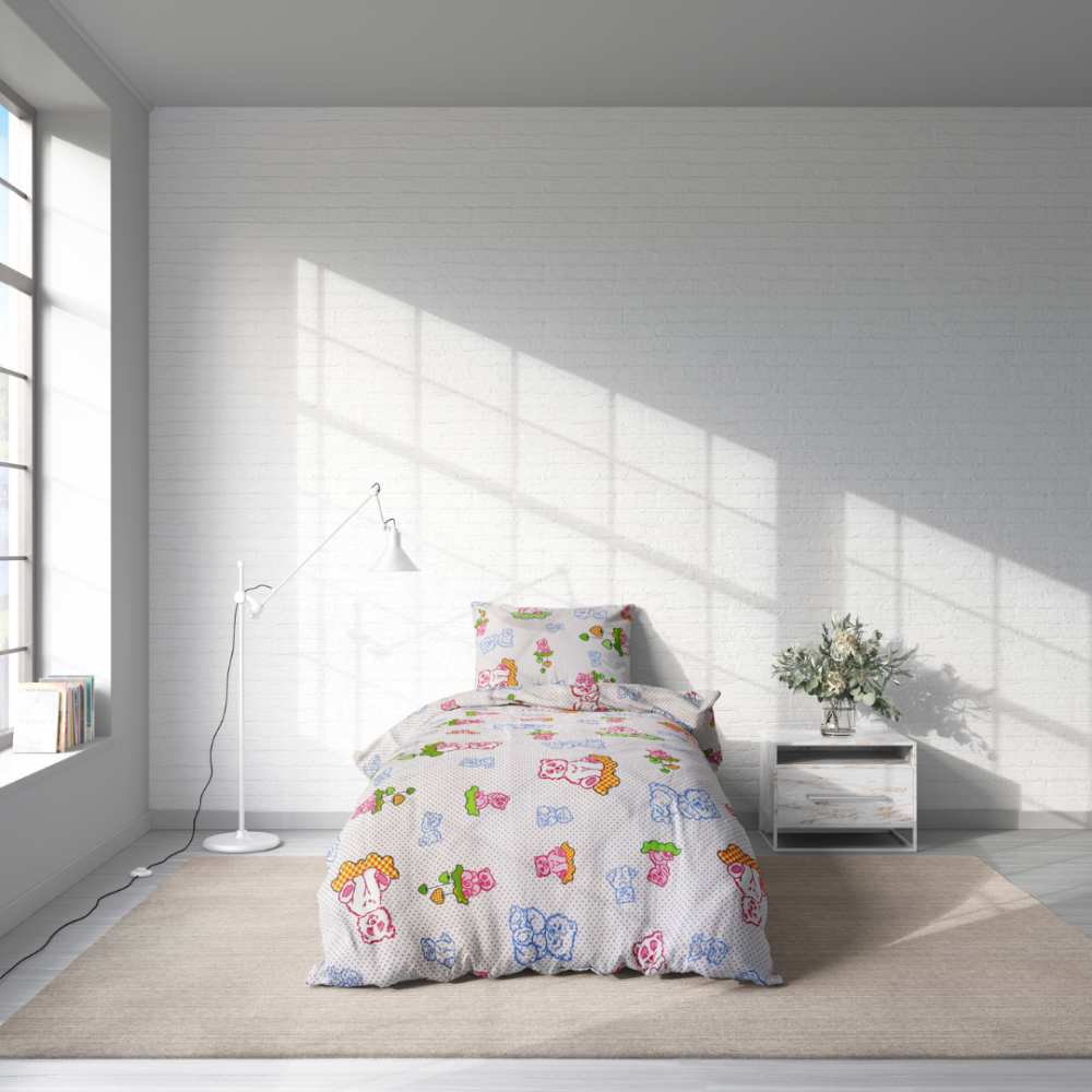 Gultas veļas komplekts „Rose bears“. Zīdaiņu gultas veļa, 90x120 cm, 100x135 cm, 100x140 cm, 110x140 cm, 140x200 cm, 150x200 cm