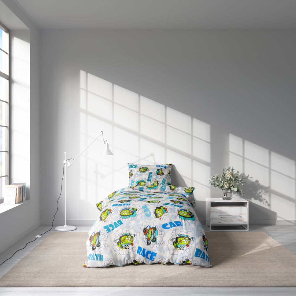 Gultas veļas komplekts „Bath blue“. Zīdaiņu gultas veļa, 90x120 cm, 100x135 cm, 100x140 cm, 110x140 cm, 140x200 cm, 150x200 cm