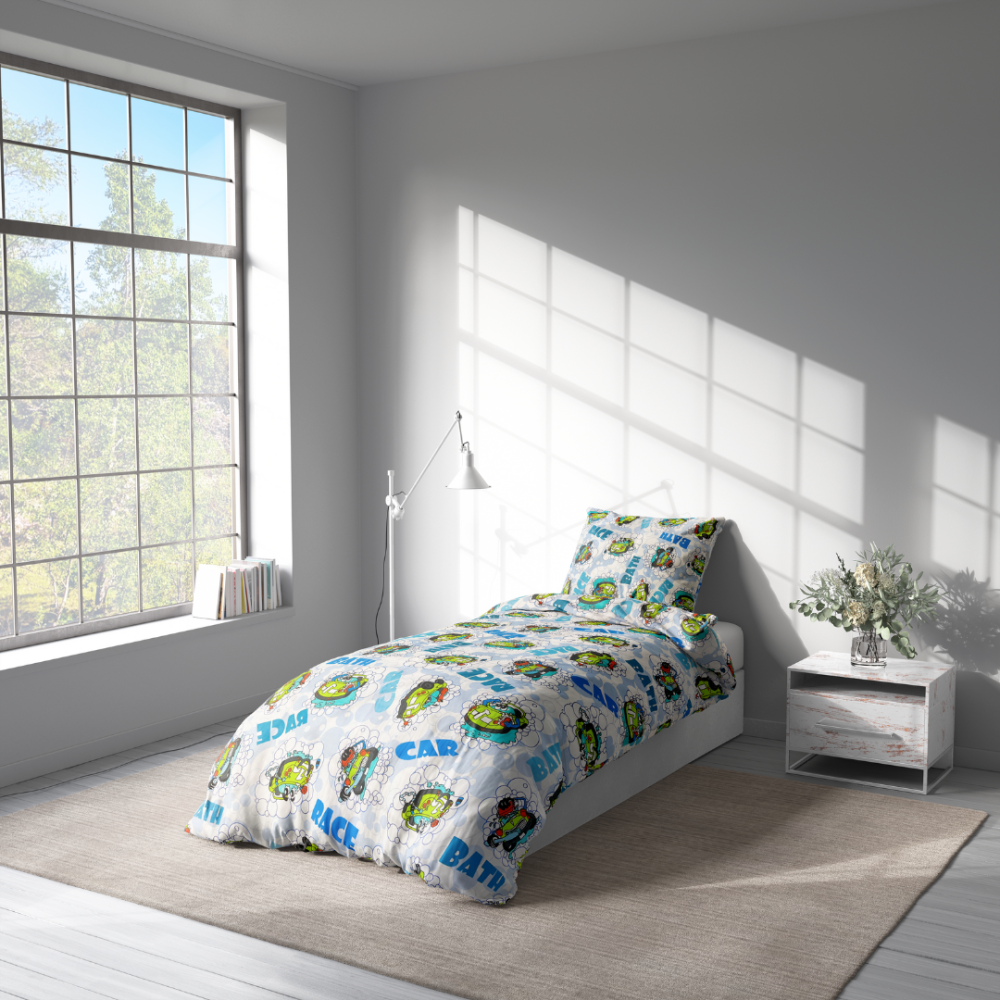 Gultas veļas komplekts „Bath blue“. Zīdaiņu gultas veļa, 90x120 cm, 100x135 cm, 100x140 cm, 110x140 cm, 140x200 cm, 150x200 cm