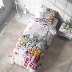 Gultas veļas komplekts „Eiffel violet“. Bērnu gultas veļa, 140x200 cm, 150x200 cm