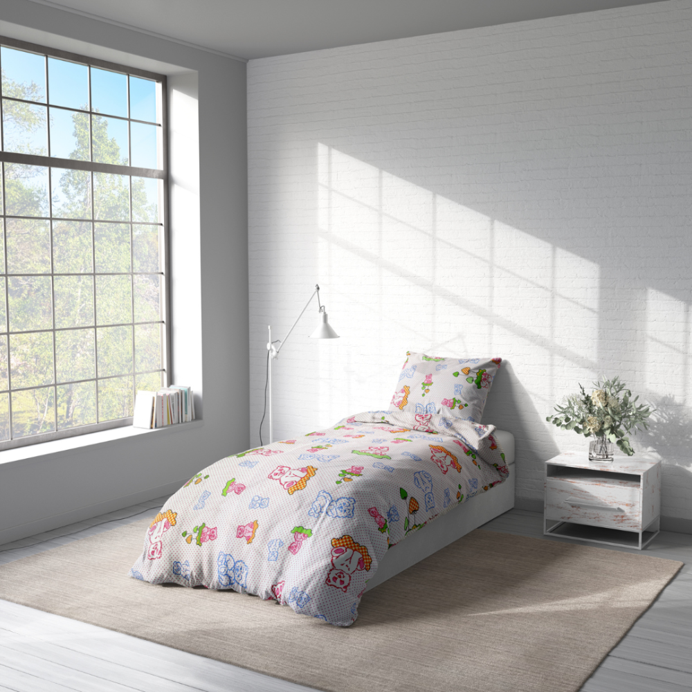 Gultas veļas komplekts „Rose bears“. Zīdaiņu gultas veļa, 90x120 cm, 100x135 cm, 100x140 cm, 110x140 cm, 140x200 cm, 150x200 cm