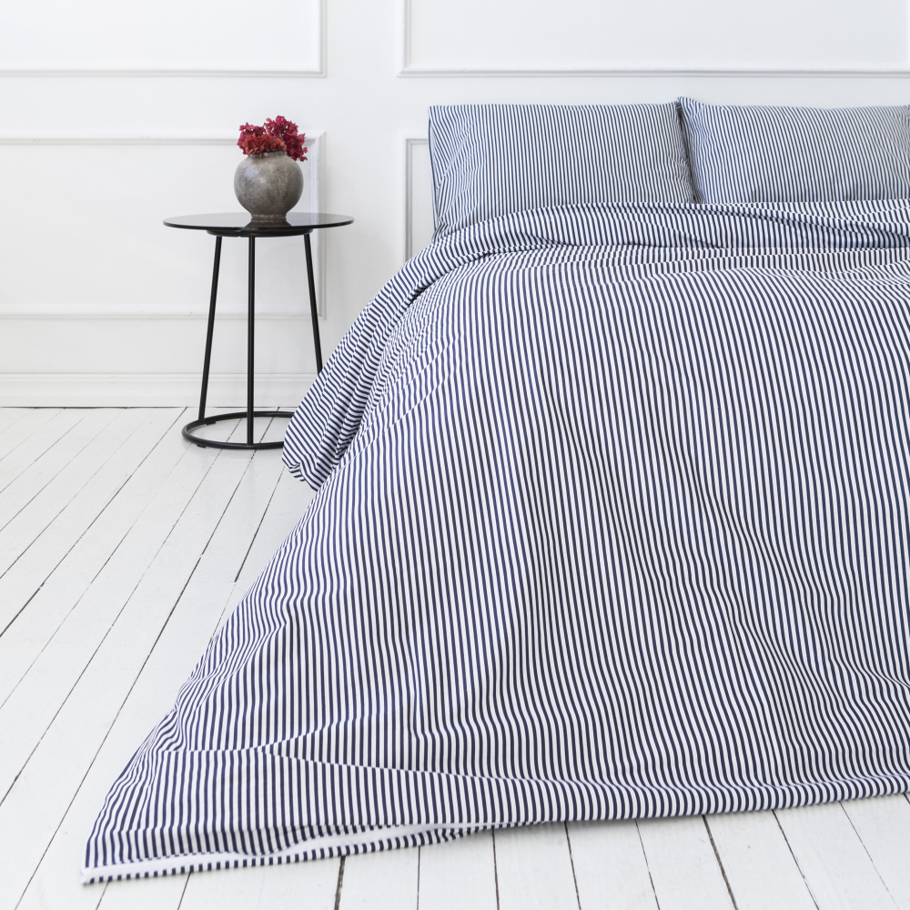 Gultas veļas komplekts „Blue stripes“. Kokvilnas gultas veļa, 140x200 cm