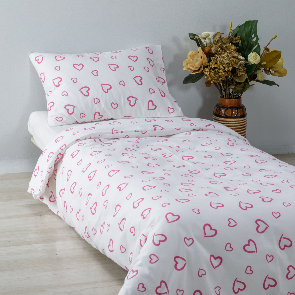 Gultas veļas komplekts „Pink love“. Zīdaiņu gultas veļa, 90x120 cm, 100x135 cm, 100x140 cm, 110x140 cm