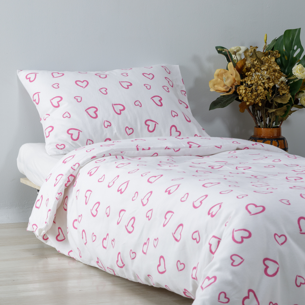 Gultas veļas komplekts „Pink love“. Zīdaiņu gultas veļa, 90x120 cm, 100x135 cm, 100x140 cm, 110x140 cm
