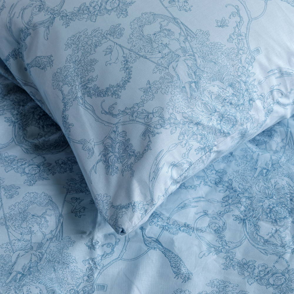 Gultas veļas komplekts „Toile de Jouy blue“. Kokvilnas gultas veļa, 140x200 cm, 200x200 cm