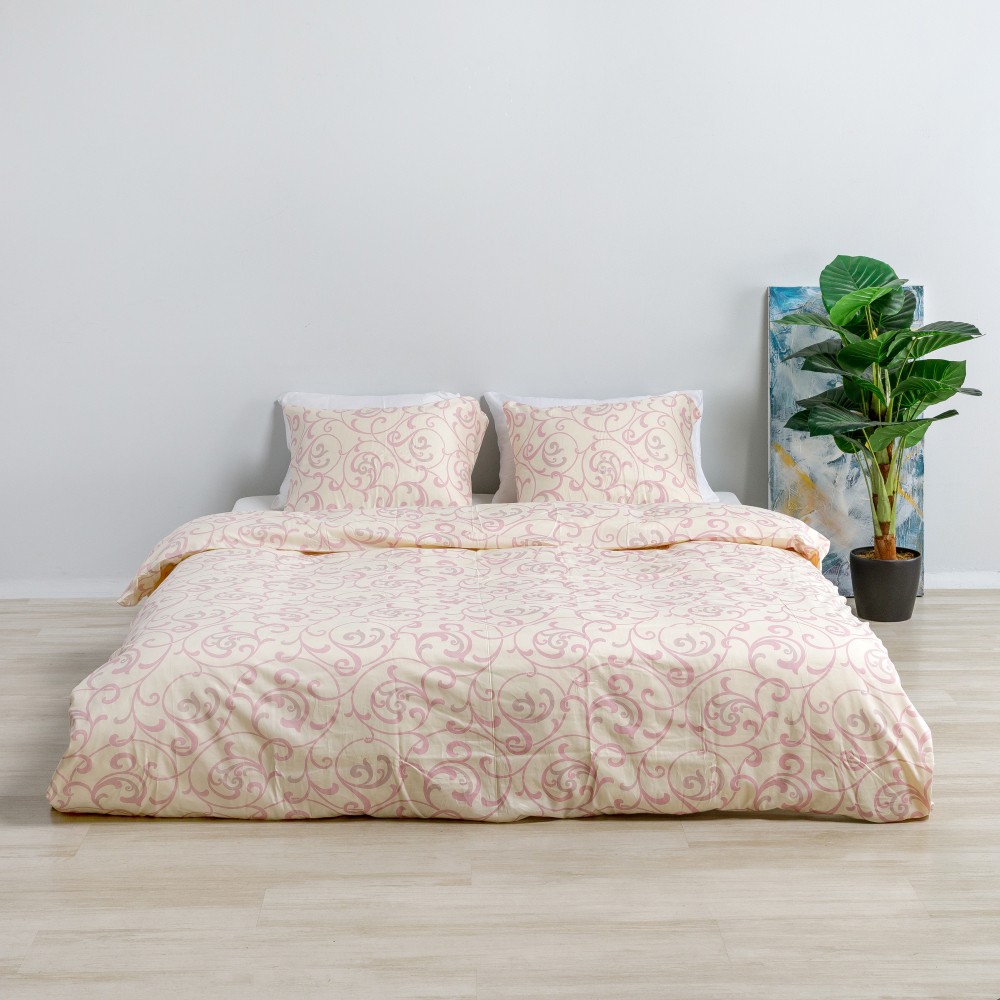 Premium satīns „Pink curls“. Satīna gultas veļa, 160x200 cm, 200x200 cm, 200x220 cm