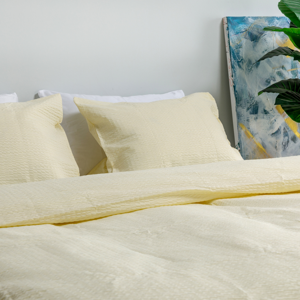 Burzīta gultas veļa „Kora Yellow“. Kokvilnas gultas veļa, 140x200 cm, 160x200 cm, 180x200 cm, 200x200 cm, 200x220 cm