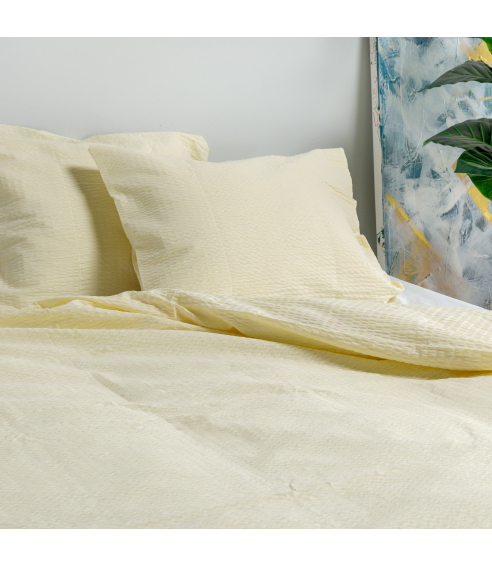Burzīta gultas veļa „Kora Yellow“. Kokvilnas gultas veļa