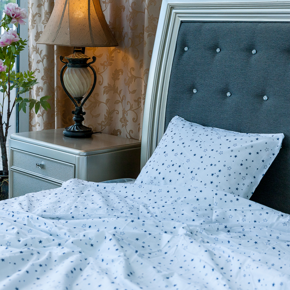 Gultas veļas komplekts „Ad astra blue“. Kokvilnas gultas veļa, 140x200 cm