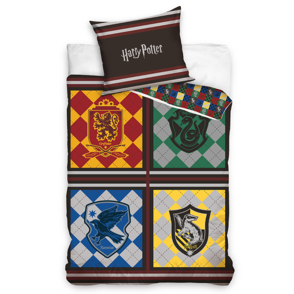 Gultas veļas komplekts „Houses of Hogwarts“. Kokvilnas gultas veļa, 140x200 cm