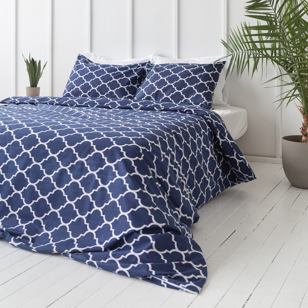 Gultas veļas komplekts „Morocco dark blue“. Kokvilnas gultas veļa, 140x200 cm, 200x200 cm, 200x220 cm, 220x240 cm