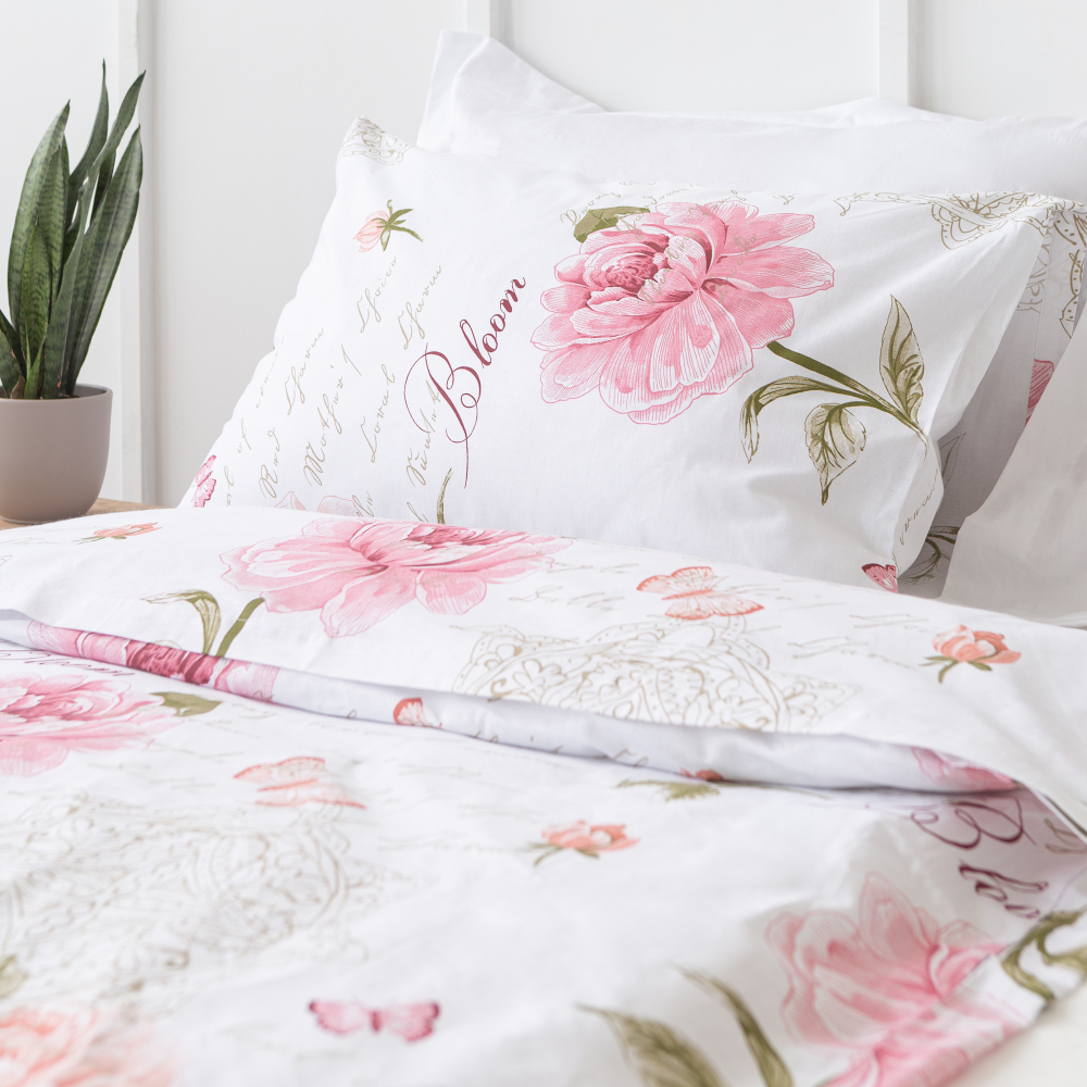 Gultas veļas komplekts „Bloom“. Kokvilnas gultas veļa, 140x200 cm, 160x200 cm, 200x220 cm