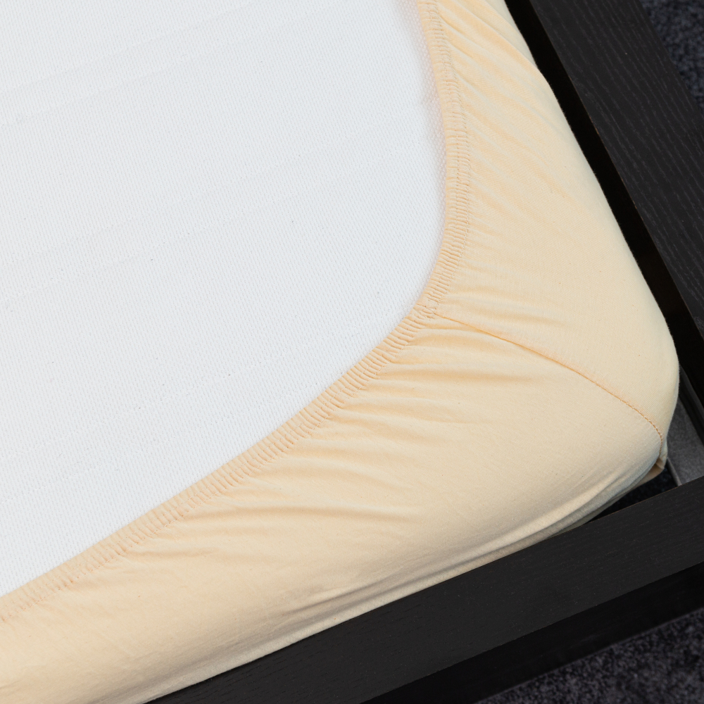 Jersey palags ar gumiju „Sand“. Palagi ar gumiju, 90x200 cm, 140x200 cm, 160x200 cm, 180x200 cm, 220x200 cm