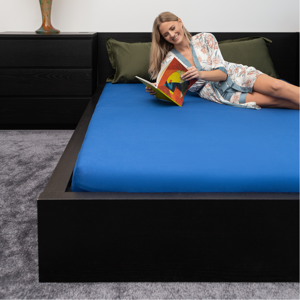 Jersey palags ar gumiju „Blue“. Palagi ar gumiju, 140x200 cm, 160x200 cm, 200x220 cm
