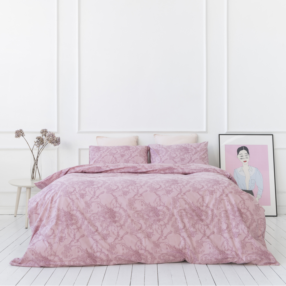 Gultas veļas komplekts „Toile de Jouy red“. Kokvilnas gultas veļa, 140x200 cm