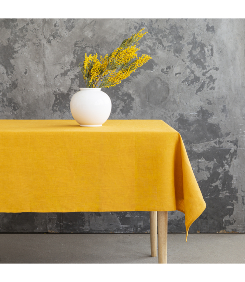 Lina gultas veļa „Linen yellow“. Lina galdauti