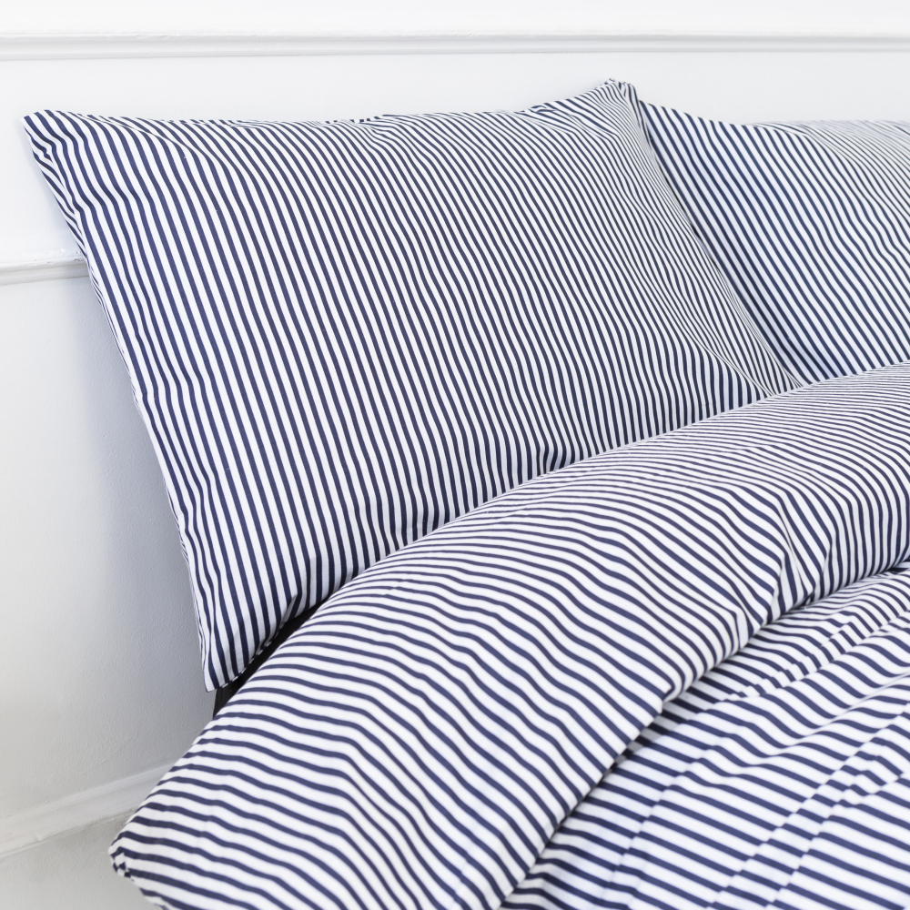 Gultas veļas komplekts „Blue stripes“. Kokvilnas gultas veļa, 140x200 cm