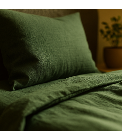 Lina gultas veļas „Linen Dark Green“. Lina gultas veļa