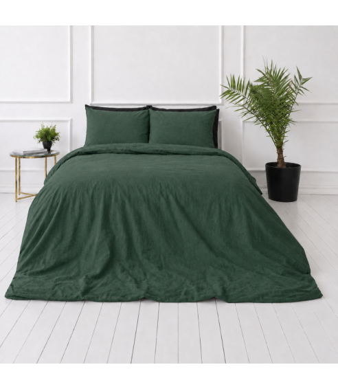 Lina gultas veļas „Linen Dark Green“. Lina gultas veļa
