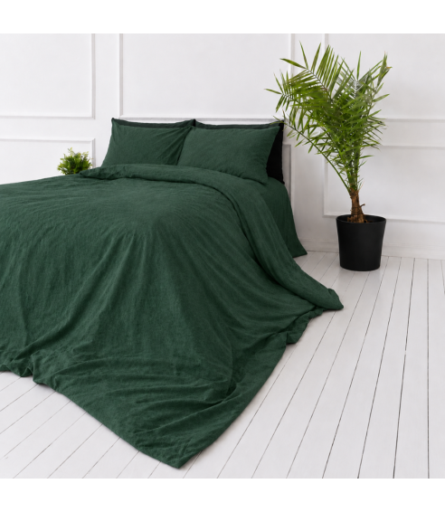 Lina gultas veļas „Linen Dark Green“. Lina gultas veļa