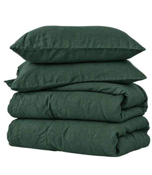 Lina gultas veļas „Linen Dark Green“. Lina gultas veļa