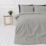 Lina gultas veļas „Linen Grey Stripes“. Gultas veļas komplekti 150x200, 140x200 cm, 150x200 cm, 160x200 cm, 180x200 cm, 200x200 cm, 200x220 cm, 220x240 cm. Elegants gultas veļas komplekts ar pelēkām un baltām svītrām.