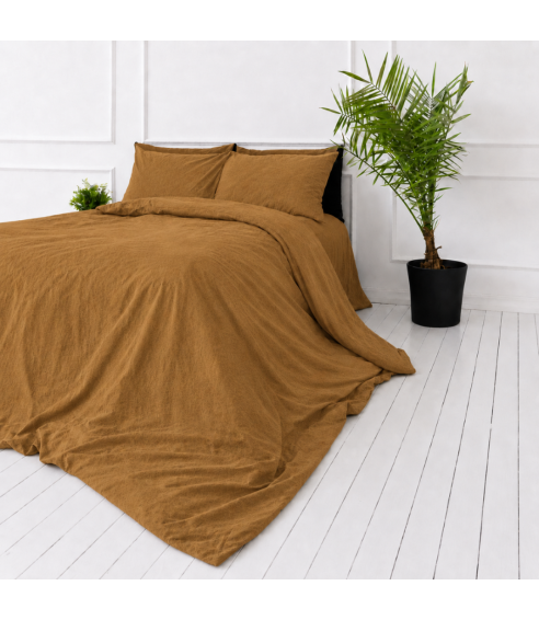 Lina gultas veļas „Linen Mustard“. Lina gultas veļa