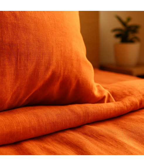 Lina gultas veļas „Linen Orange“. Lina gultas veļa