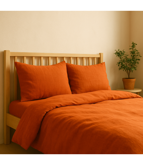 Lina gultas veļas „Linen Orange“. Lina gultas veļa