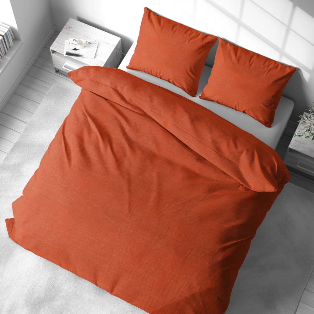 Lina gultas veļas „Linen Orange“. Lina gultas veļa, 140x200 cm, 200x200 cm, 200x220 cm, 220x240 cm. Minimālistisks lina komplekts bagātīgā oranžā tonī.