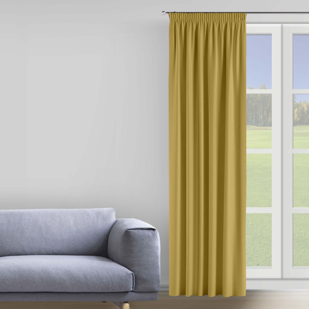 Nakts aizkari "Gold". Aizkari, 150x275 cm. Spilgti dzelteni zelta aizkari, kas jūsu dzīvojamai telpai piešķirs siltumu un greznumu.