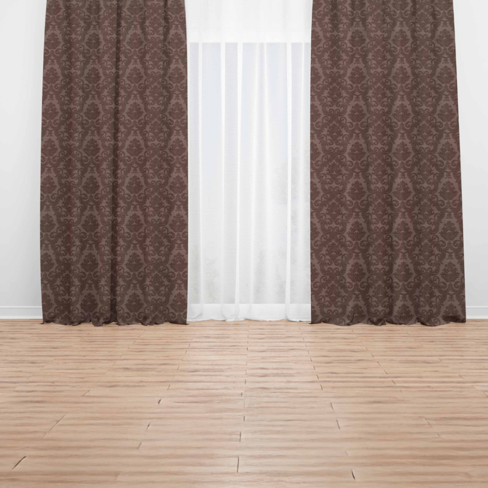 Nakts aizkari "Brown baroque curtain". Aizkari, 140x270 cm. Izsmalcināts tumši brūns žakarda aizkars ar klasisku ornamentālu dizainu, kas piemērots rafinētam interjeram.