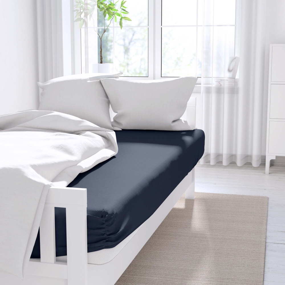 Palagi ar gumiju „Navy“. Palags ar gumiju 140x200, 90x200 cm, 140x200 cm, 160x200 cm, 180x200 cm