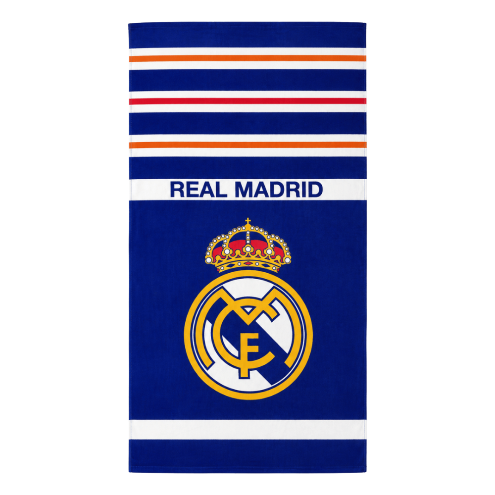 Pludmales dvielis "Real Madrid“. Spilgts pludmales dvielis ar „real madrid“ emblēmu – mīksts mikrošķiedras audums Pludmales dvielis "Real Madrid“. Spilgts pludmales dvielis ar „real madrid“ emblēmu – mīksts mikrošķiedras audums