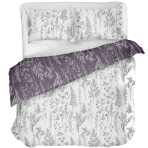 Gultas veļas komplekts „Alkali“. Gultas veļas komplekti 140x200, 140x200 cm, 200x200 cm, 200x220 cm. Gultas komplekts ar pelēku toņu augu motīviem uz balta fona.