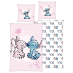 Gultas veļas komplekts „Angel and Stitch“. Kokvilnas gultas veļa, 135x200 cm. Maigi rozā gultas veļas komplekts ar zilo stitch un rozā angel.