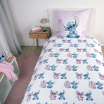 Gultas veļas komplekts „Angel and Stitch“. Kokvilnas gultas veļa, 135x200 cm. Gultas veļas komplekts pasteļrozā un zilos toņos ar stitch un angel.