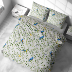 Gultas veļas komplekts „Birds in Bloom“. Kokvilnas gultas veļa, 140x200 cm, 200x200 cm, 200x220 cm, 220x240 cm. Gultas komplekts ar skaistiem putniem un augiem, lieliski piemērots dabas un mierīguma cienītājiem.