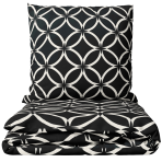 Gultas veļas komplekts „Black Retro Rings“. Gultas veļas komplekti 200x220, 140x200 cm, 160x200 cm, 200x200 cm, 200x220 cm. Melnas gultas veļas komplekts ar baltiem pārklājošiem apļiem