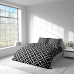 Gultas veļas komplekts „Black Retro Rings“. Gultas veļas komplekti 200x220, 140x200 cm, 160x200 cm, 200x200 cm, 200x220 cm. Ģeometrisks melnbalts dizains mūsdienīgam interjeram