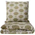 Gultas veļas komplekts „Olive Orbit“. Rakstaina gultas veļa, 140x200 cm, 150x200 cm, 160x200 cm, 180x200 cm, 200x200 cm, 200x220 cm, 220x240 cm. Gultas veļas komplekts olīvu zaļā krāsā ar grafisku ornamentu
