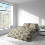 Gultas veļas komplekts „Olive Orbit“. Rakstaina gultas veļa, 140x200 cm, 150x200 cm, 160x200 cm, 180x200 cm, 200x200 cm, 200x220 cm, 220x240 cm. Mūsdienīgs dizains ar ovāliem motīviem zaļā un baltā krāsu salikumā