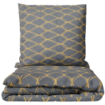 Gultas veļas komplekts „Cross“. Pelēka gultasveļa, 140x200 cm, 150x200 cm, 160x200 cm, 180x200 cm, 200x200 cm, 200x220 cm. Pelēks gultasveļas komplekts ar gaiši brūnganu smilšu krāsas ovāliem rakstiem, kas rada modernu un stilīgu izskatu jebkurai guļamistabai.