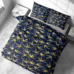 Gultas veļas komplekts „Dawn Botanical“. Gultas veļas komplekti 140x200, 140x200 cm, 160x200 cm, 200x200 cm, 200x220 cm. Tumši zils gultas veļas komplekts, rotāts ar dzīvām dzeltenām zarām, radot svaigu un modernu izskatu jūsu telpai.