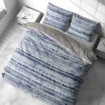 Gultas veļas komplekts „Eden“. Gultas veļas komplekti 140x200, 140x200 cm, 160x200 cm, 200x200 cm, 200x220 cm. Tumši zila un gaiši zila gultasveļa ar dažāda platuma horizontālām līnijām stilīgam, daudzslāņainam dizainam.