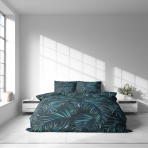 Gultas veļas komplekts „Fern Whisper“. Gultas veļas komplekti 140x200, 140x200 cm, 160x200 cm, 200x200 cm, 200x220 cm, 220x240 cm. Elegants tumši zaļš gultas veļas komplekts ar sarežģītām papardes lapām, piešķirot jūsu guļamistabas interjeram botānisko šarmu.