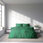Gultas veļas komplekts „Fern“. Gultas veļas komplekti 140x200, 140x200 cm, 160x200 cm, 200x200 cm, 200x220 cm. Nomierinoši zaļa gultasveļa, ko rotā lieli papardes motīvi, kas ienes ārā.