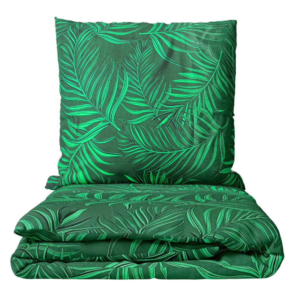 Gultas veļas komplekts „Fern“. Gultas veļas komplekti 140x200, 140x200 cm, 160x200 cm, 200x200 cm, 200x220 cm. Grezna tumši zaļa gultasveļa ar lielizmēra papardes rakstu dabas pieskārienam iekštelpās